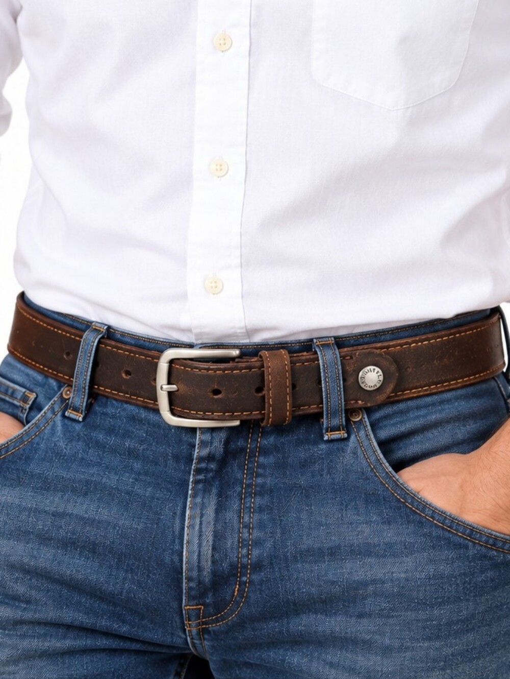 GP&MAX Men’s Brown Leather Belt US 46-48 EU 120 Made Italy Vera Pelle